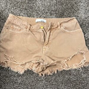 VERVET BY FLYING MONKEY Tan Distressed Jean Shorts